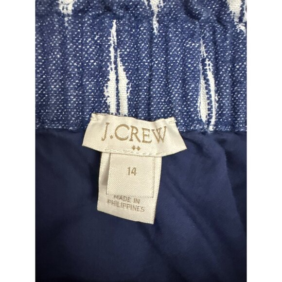 J. Crew Womens Blue White Elastic Waist Mini Skirt Size 14 Linen Cotton Pockets - Picture 2 of 5